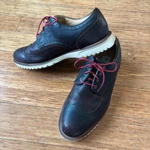 Footjoy Club Casuals Shoe Size 12 Men's Wing-Tip Brown Leather Red Lace Cork